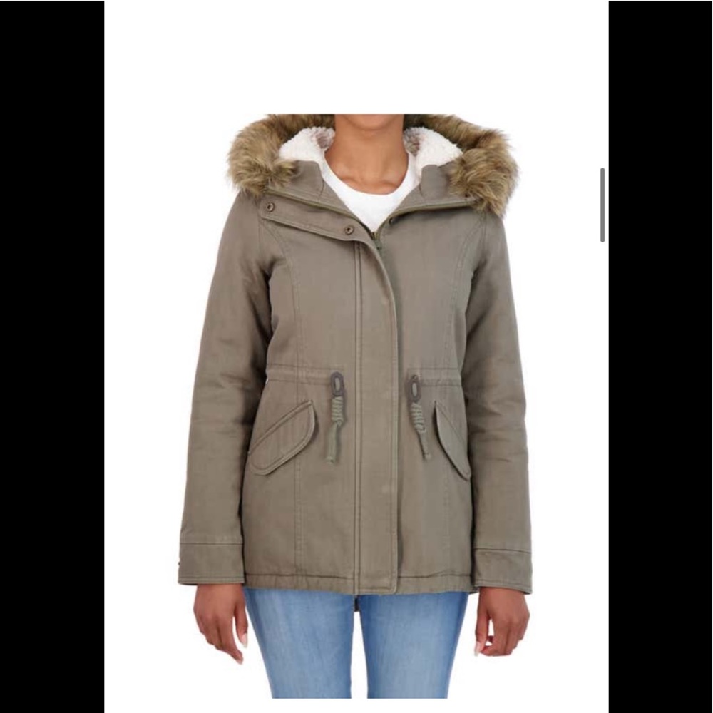 NWT Sebby faux shearling trim hooded anorak jacket size M